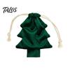Christmas Tree Pendants Shaped Gift Bag, Reusable Drawstring Treat Goody Bags with Pompoms Decorative Party Favor Bells, Winter Present Wrapping Sack