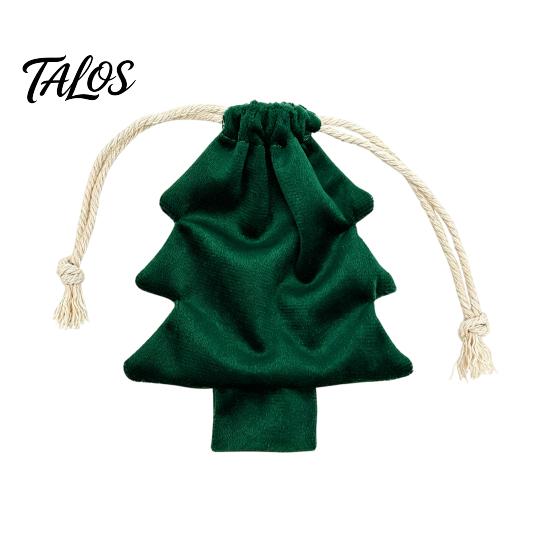 Christmas Tree Pendants Shaped Gift Bag, Reusable Drawstring Treat Goody Bags with Pompoms Decorative Party Favor Bells, Winter Present Wrapping Sack