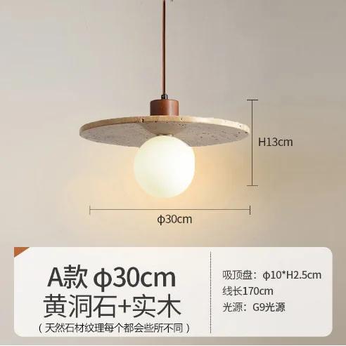 Retro Natural Stone Pendant Light Yellow Travertine LED Chandelier Creative Cream Nordic Bedside Decoration Lighting Fixture
