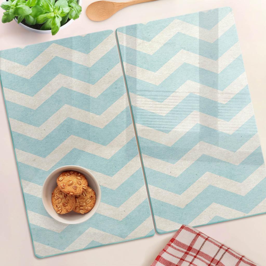Glass Kitchen Cutting Boards With Decorative Zigzag Graphics 2X30X52 Cm