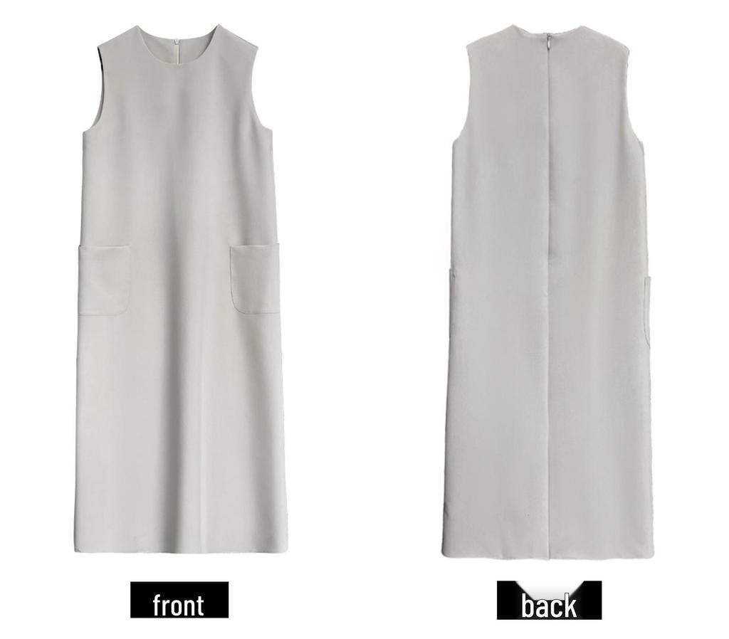 LUXI Commuter Sleeveless Vest Dress - Women's Loose Fit with Round Neck and Drape Straight Skirt, Style 3622.