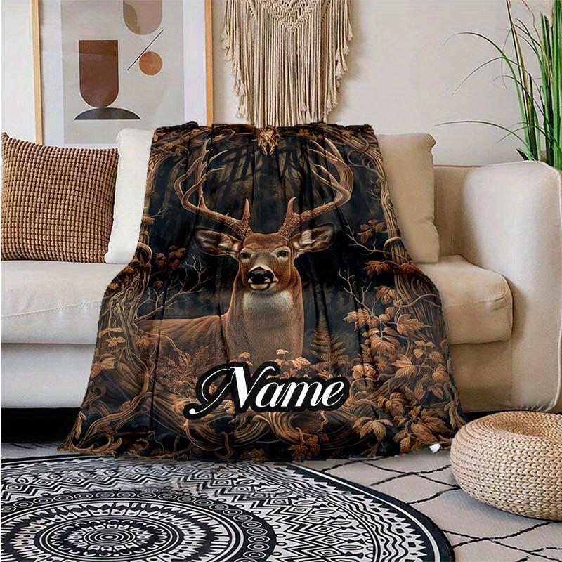 240Gm2 Deer Customize Your Name Outdoor Blanket Suitable For All Seasons Comfortable And Warm Soft Blanket Suitable For Travel Gifts For Relatives And