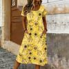 Women's Casual Loose Round-neck Short-sleeved Pocketed Mid-length Dress