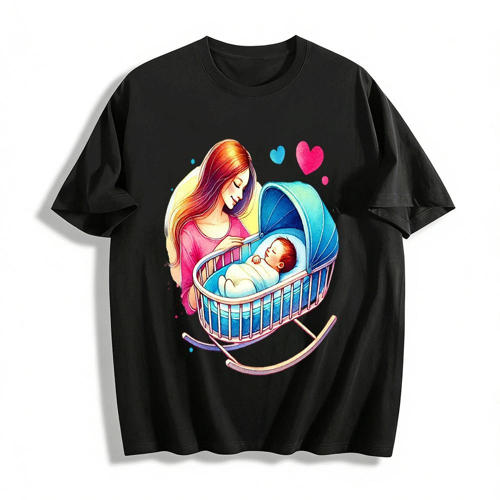 Warm Mother Love Baby Sleep Print Top Mommy And Baby Themed Shirt Pure cotton T-shirt XXS