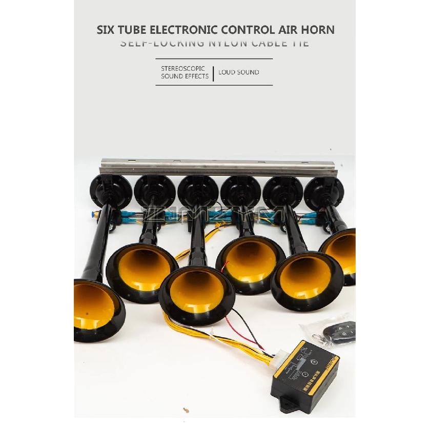 Car Music Horn Six Tube Thirty-Six Tone Truck Train Electronic Control Metal Tube Music Air Horn With Button Cars Accessories