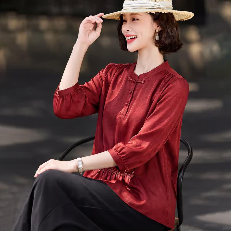 Fumama Китайский стиль Свободный крой Дышащая футболка с коротким рукавом 2XL красный