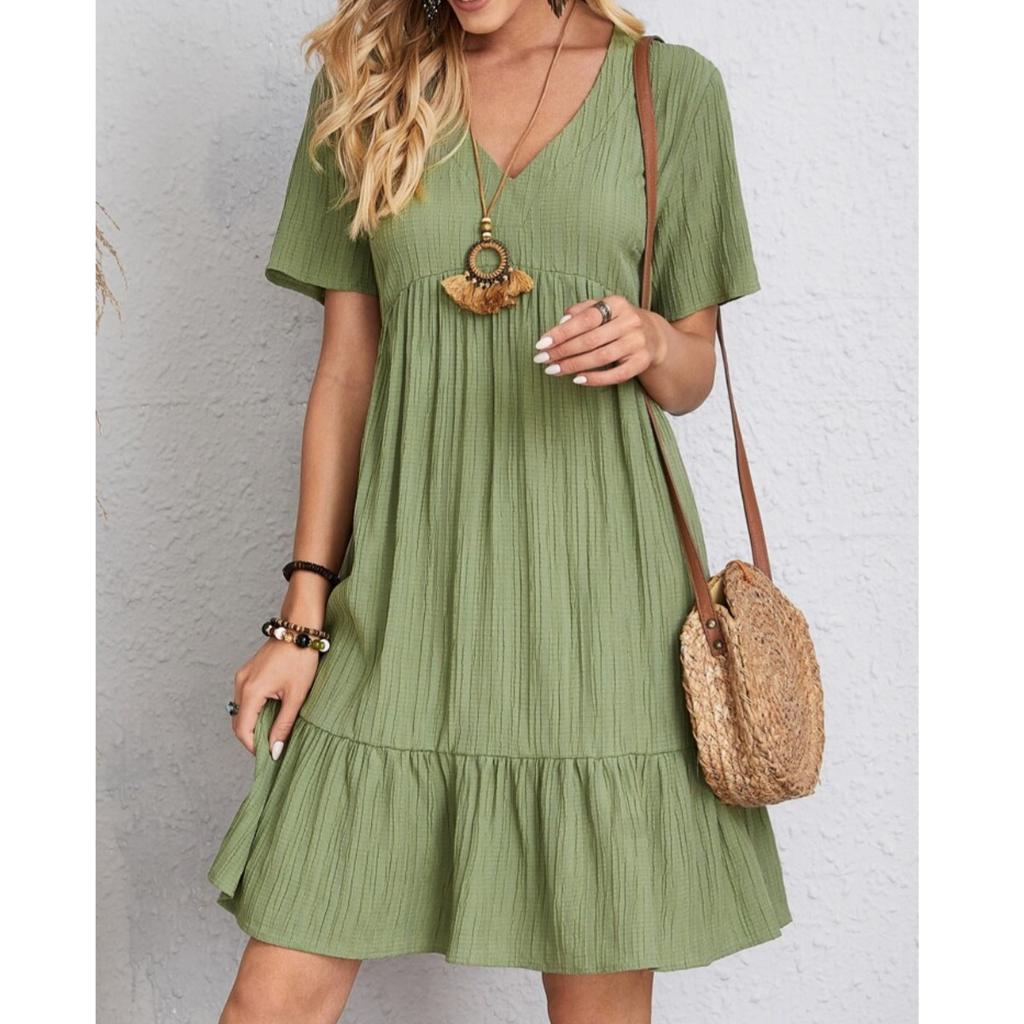 Bohemian Womens Clothing Printed lace patchwork Bohemian casual vacation style dress Short sleeved waistband flowing dress