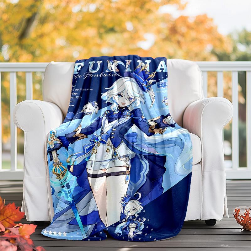 Coperta in pile stampata Genshin Impact Furina—leggera, morbida, calda;coperta versatile per tutte le stagioni—perfetta come coperta per l'aria condizionata, coperta per il riposino