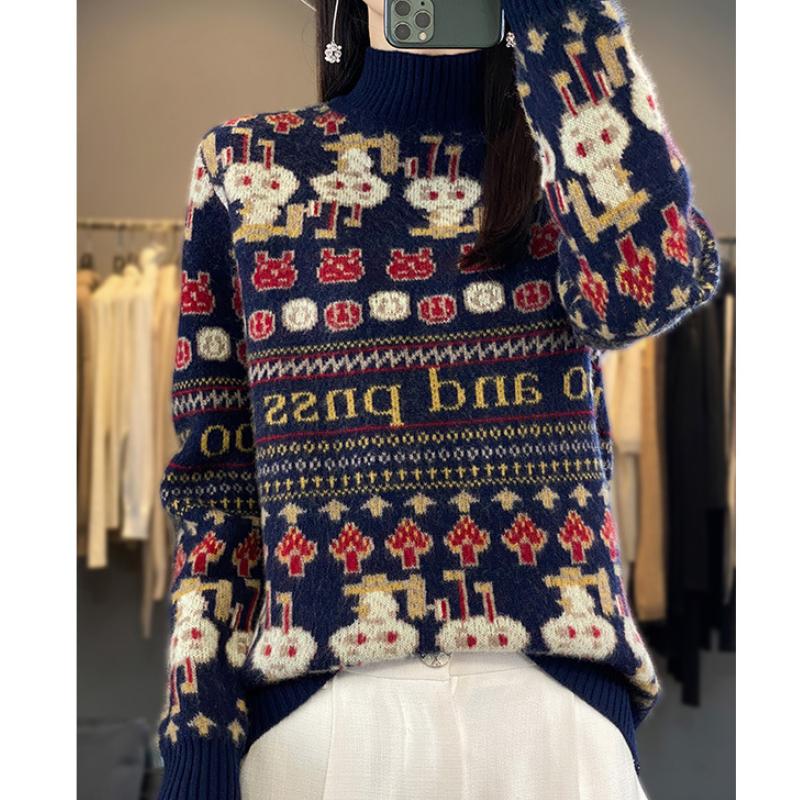 

Retro Half Turtleneck Cardigan for Women In Autumn and Winter Style Fashionable Warm Base Sweater Loose Versatile Sweater Top M