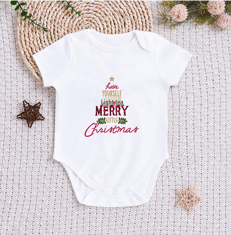 Four Seasons Baby Bodysuit: Newborn Triangle Romper with Christmas Print, Short Sleeve Onesie for Comfortable Outings