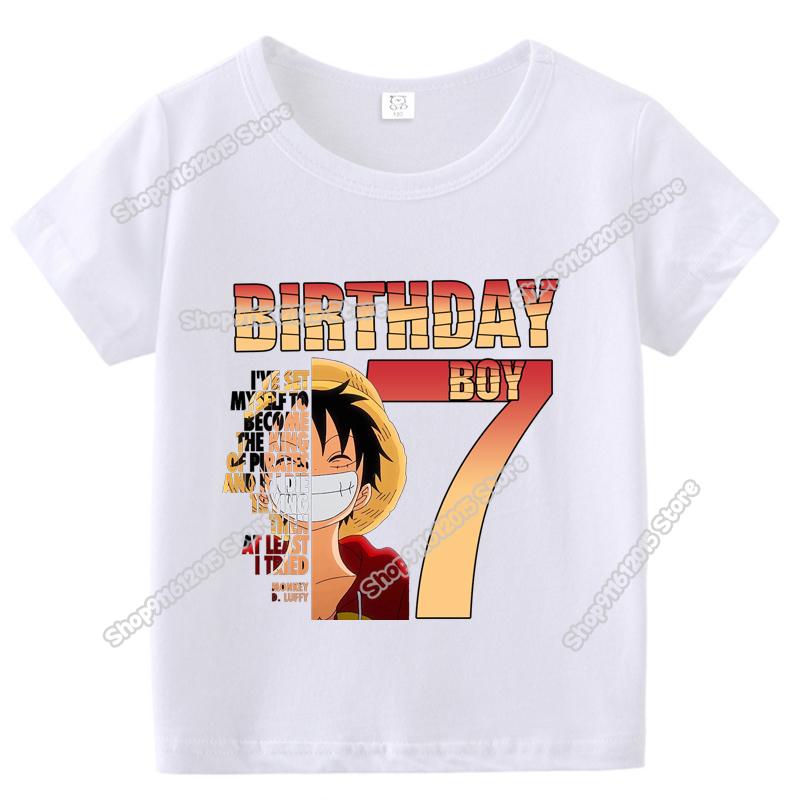 Anime One Piece Boy Number T Shirt Luffy Birthday Clothes Children Short Sleeve Tee Shirts Cartoon Print Summer Toddler Tops
