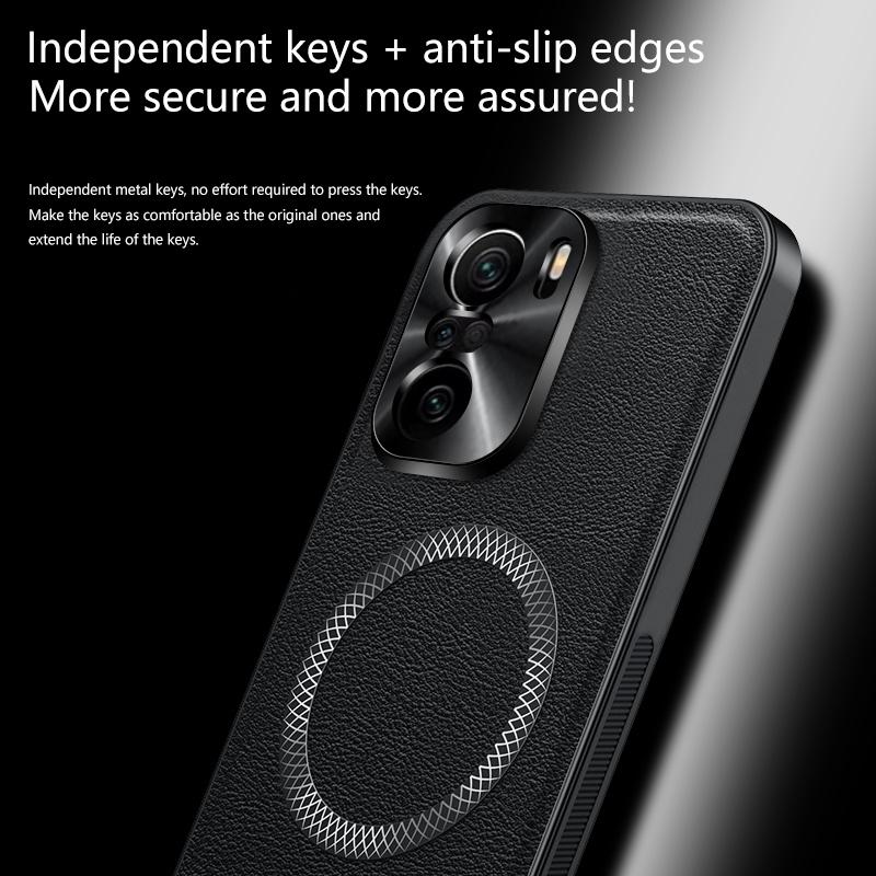 For Poco F3 Case Magnetic Elegant Leather Wear-Resistant Lens Fully Covered Non-Slip Grip Edge Cover Shell