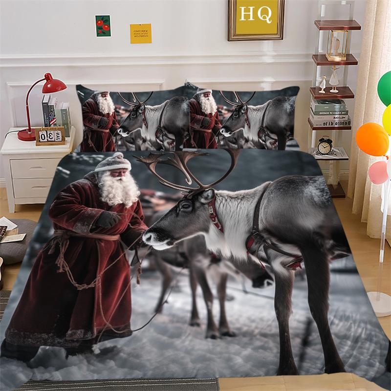 Jultomte Älg 3D-printad Polyester Kuddfodral Täcke Överdrag Två Eller Tre Delars Set