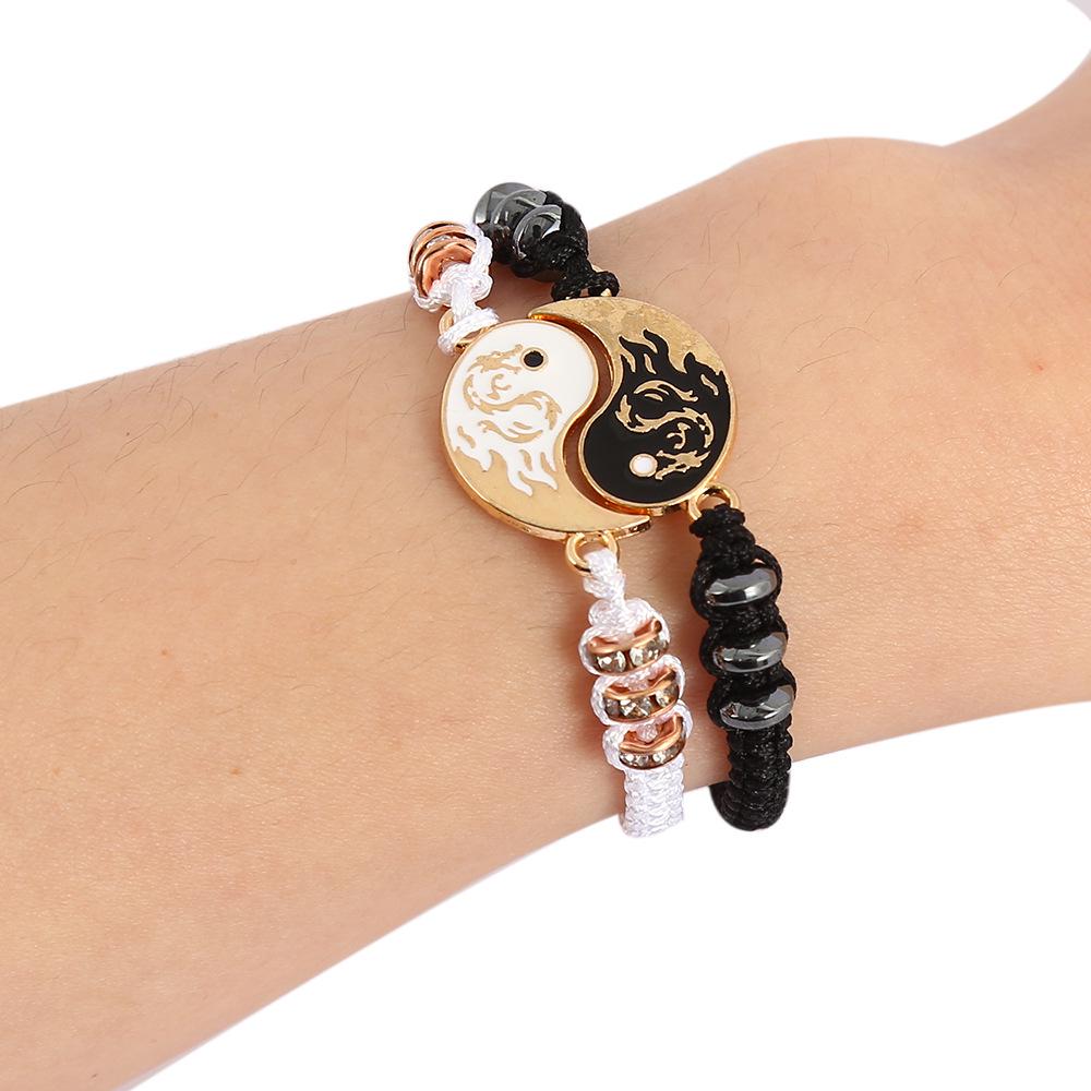 Tai Chi Dragon Totem Alloy Bracelet & Necklace Set - Handmade Braided Design