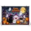 Halloween Cute Witch Cat Ghost Pumpkin Ghost House Moon Bat Banner Backdrop Halloween Party Decoration Photography Backdrop