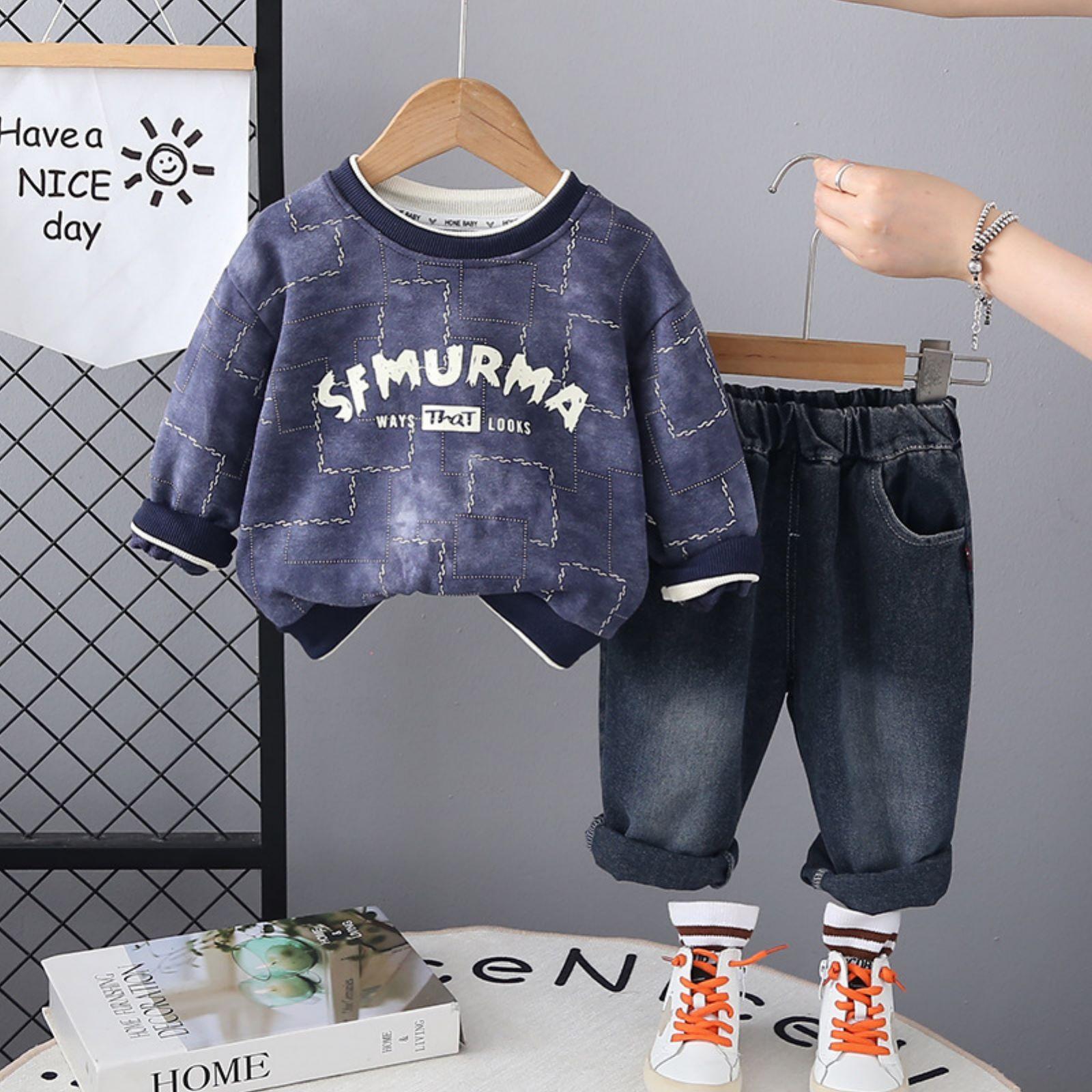 

Детский повседневный комплект с длинным рукавом, удобные наряды для повседневной носки 90 тёмно-синий