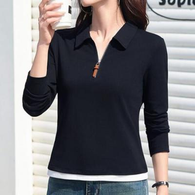 Navava NT2941 Layered PoinT Zip Collar Long Sleeve T shirT