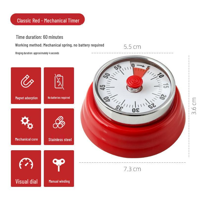 Magnetic Mechanical Kitchen Timer with Visual Alarm