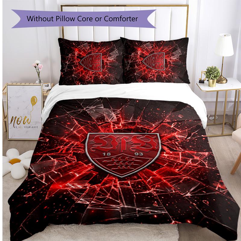 Set Lenzuola Stampato Calcio VfB Stuttgart 3 Pezzi, Comodo Set Copripiumino per Camera da Letto Amico della Pelle