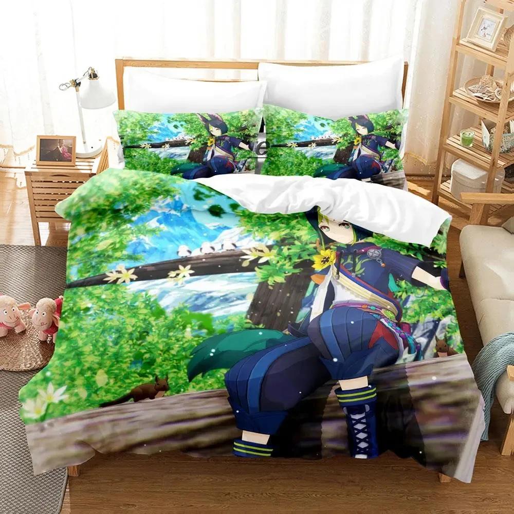 Kawaii Genshin Impact Tighnari Duvet Cover for Boys Bedroom Single Twin Full Queen King Size  Quilt Cover Pillowcase