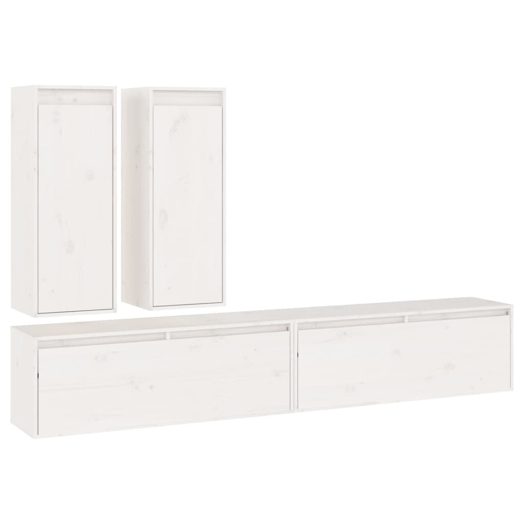 TV Cabinets Set of 4 White Solid Pine Wood