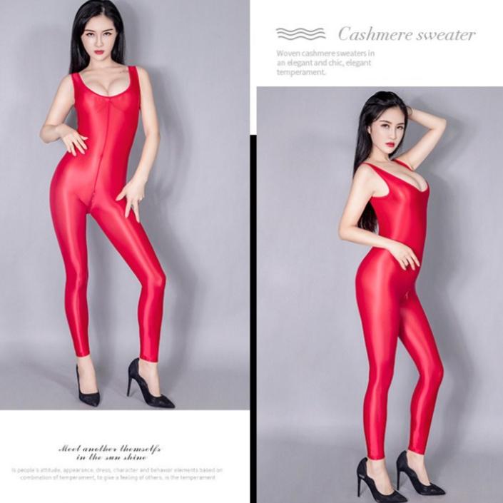 Sexy Öl Glänzend Body Damen Transparent Reißverschluss Offener Schritt Jumpsuit Erotische Dessous Leotard Eng Anliegend Erwachsene Sex Porno Kostüme