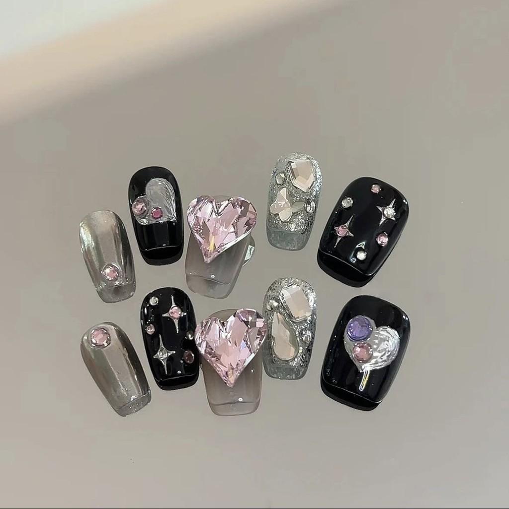 Handmade Nail Nail Patch For Sweet Cool Girl Short Black Millennial Spice Gir