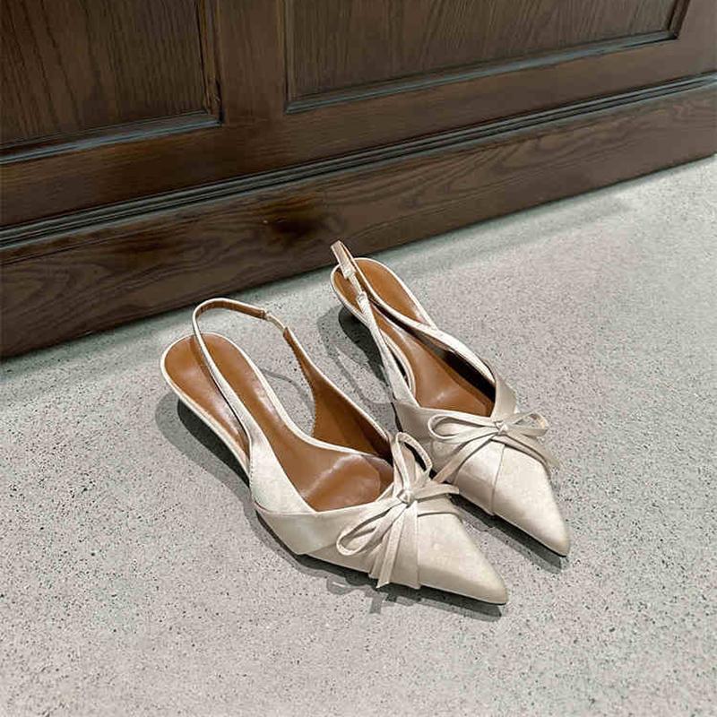 

Летние женские босоножки на высоком каблуке, модные туфли с острым носком и дизайном в виде бабочки-узла, стиль для банкетной вечеринки, платья, сандалии 35 абрикосовый