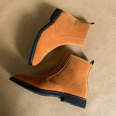 Hot Selling Men's Suede Leather Boots Europe America Pointed Low Heel High-end Dress Shoes Chelsea Boots Groom's Wedding Shoes