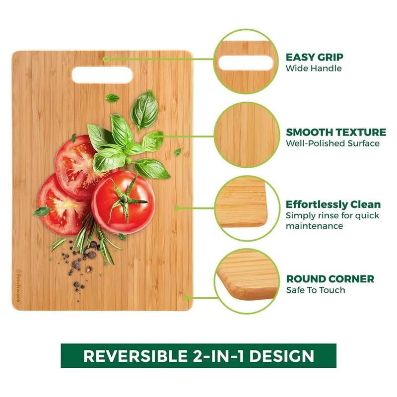 Cutting board | 3-layer organic bamboo | Suitable for meat, vegetables, antibacterial bamboo cutting boards and trays