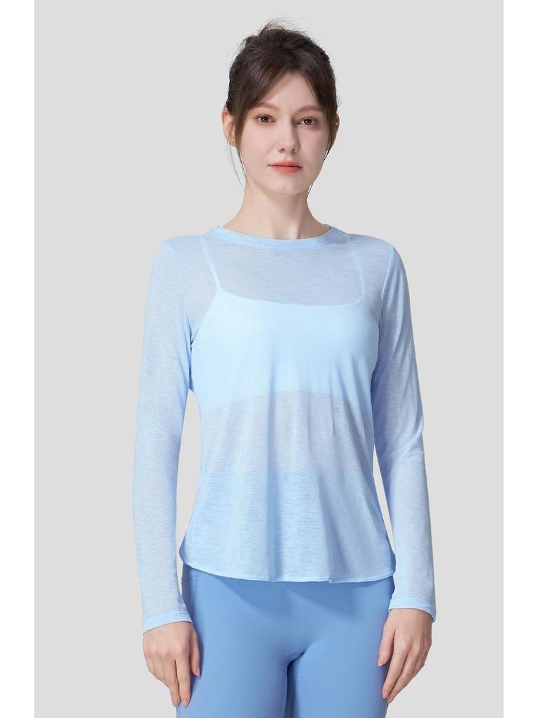 Women's Bamboo Yarn Quick-Dry Long Sleeve Yoga Top with Back Cross Design