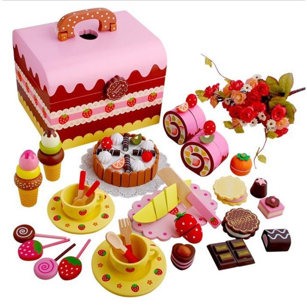 Wooden Cake Sweet Princess Afternoon Tea Set Strawberry Chocolate Kids Kitchen Toys Girls Play House Combination