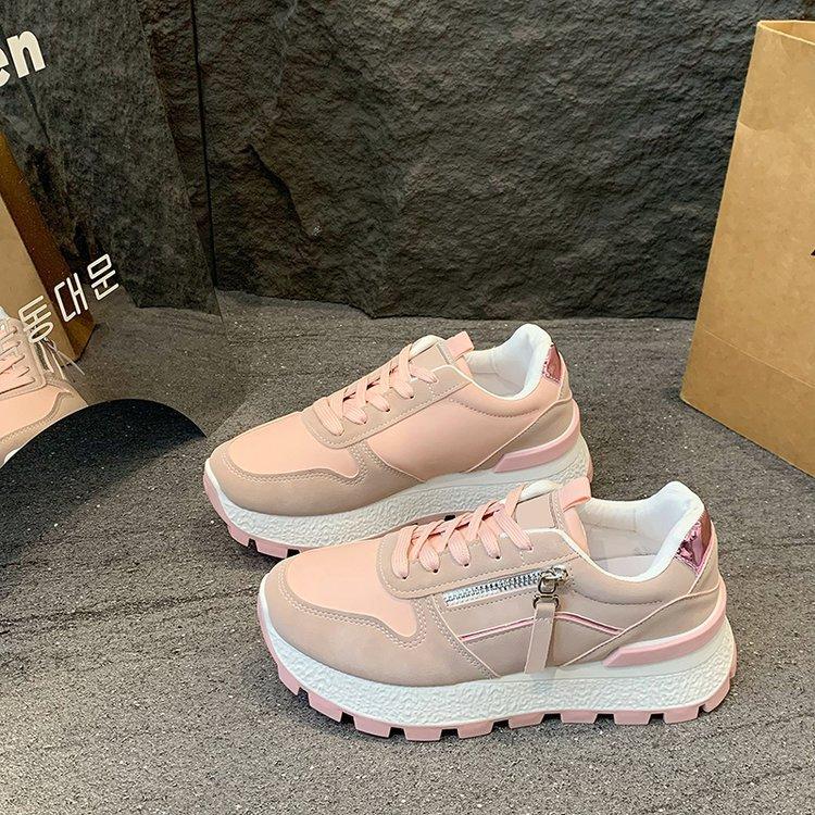 Small platform zipper sneakers women's 2025 new rubber sole color matching running shoes student street shooting Forrest Gump shoes