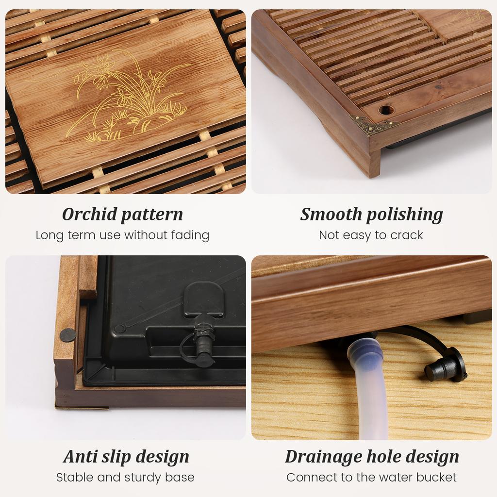 Wood Tea Tray Exquisite Kung Fu Tea Tray Vintage Chinese Tea Serving Tray 17 Inch Chinese Tea Table with Water Storage Drainage