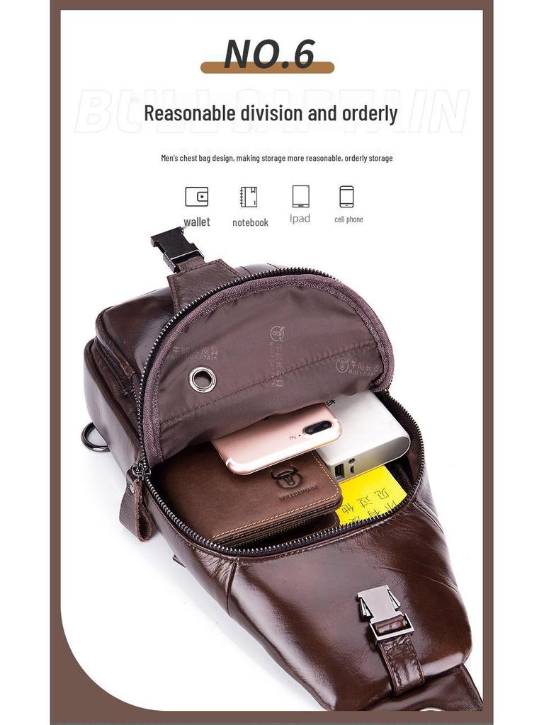 Cow Captain Premium Leder Herren Umhänge-Brusttasche für Tablets und Telefone
