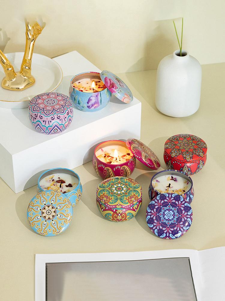 1pc Handmade DIY Jarred Scented Candle, Home Bedroom Air Freshener Ornament, Ethnic Series, Plant Fragrance