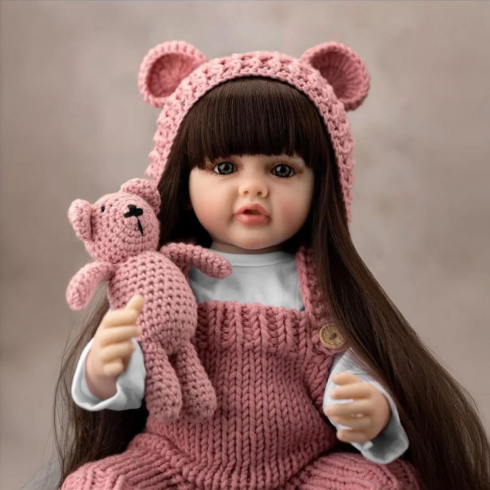 Vinyl Simulation Doll Reborn Baby 55cm Long Hair Doll Simulation Children's Play House Toy