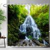 Waldwasserfall Duschvorhang Außen Naturlandschaft Üppige Wälder Grüne Pflanzen Blumig Polyester Duschvorhänge Badezimmer Dekoration