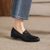 Krazing Pot Sheepskin Round Toe Thick Med Heels Spring Shoes Slip On Big Size 42 Loafers Women Pleated Beauty Pumps