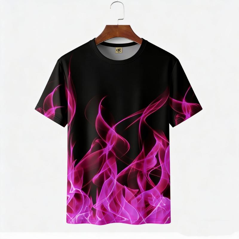 Herren T-Shirts 3D Vintage Sommer Mode Rote Flamme Hawaiianisches T-Shirt Männliches Sommer Kurzarm Oversized Shirt Für Männer Oberteil