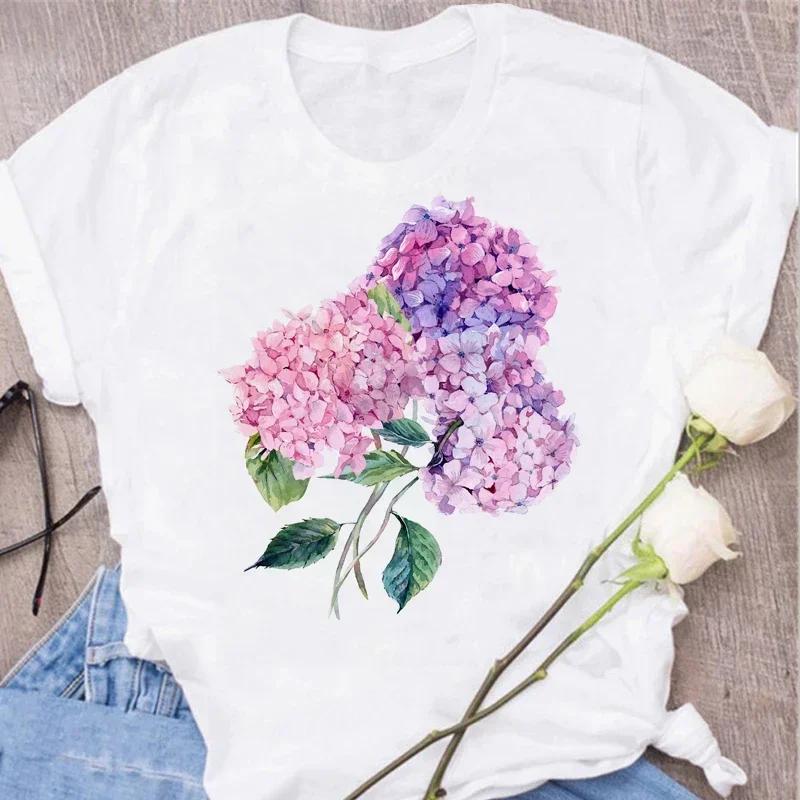Red Rose Printed Women's T-shirt Summer Round Neck Harajuku Korean Pattern Top Women's T-shirt Top