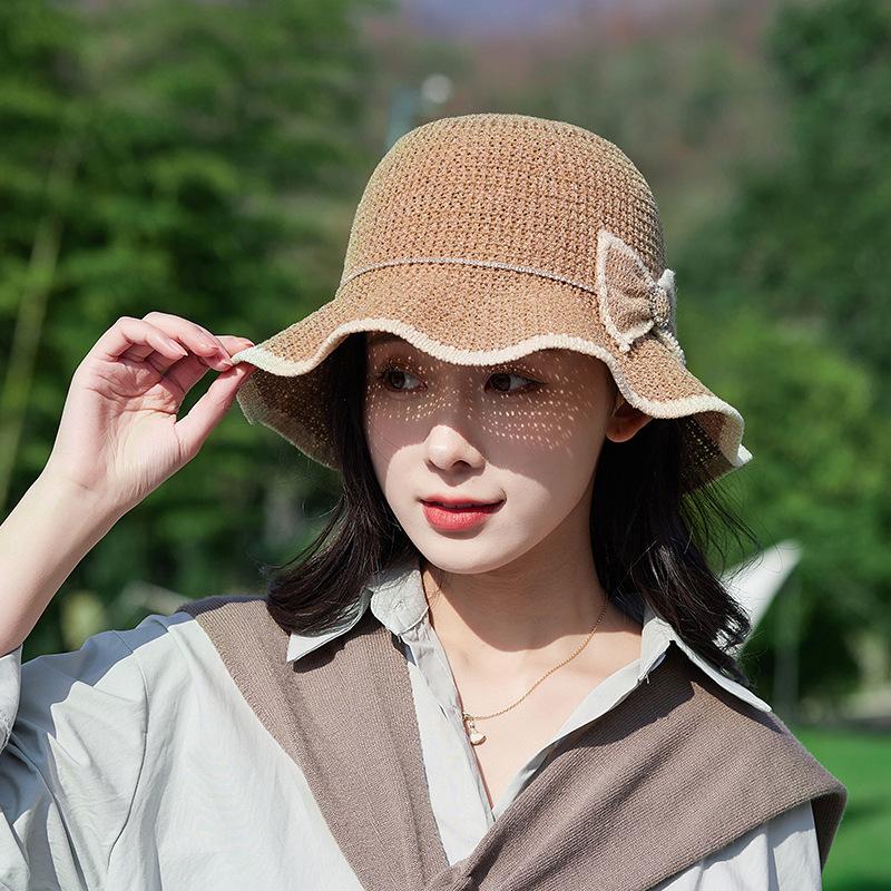 Versatile lace woven fisherman hat summer travel show face small breathable sun hat sunscreen hat bucket hat