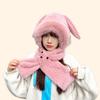 Cute Bunny Ear Plush Hat for Winter Thickened Warm Face-Flattering Ear Protection Scarf Integrated Cold Resistant Hat