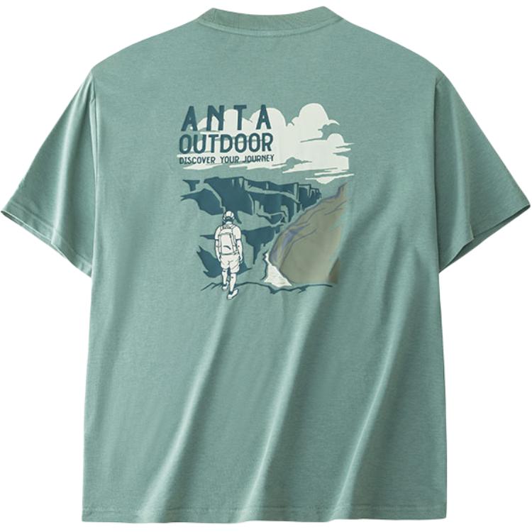 Anta Outdoor Series Printed Letter Moisture-Wicking Pullover Short Sleeve T-Shirt Men Tops Light-Blue-Green 152426107-2