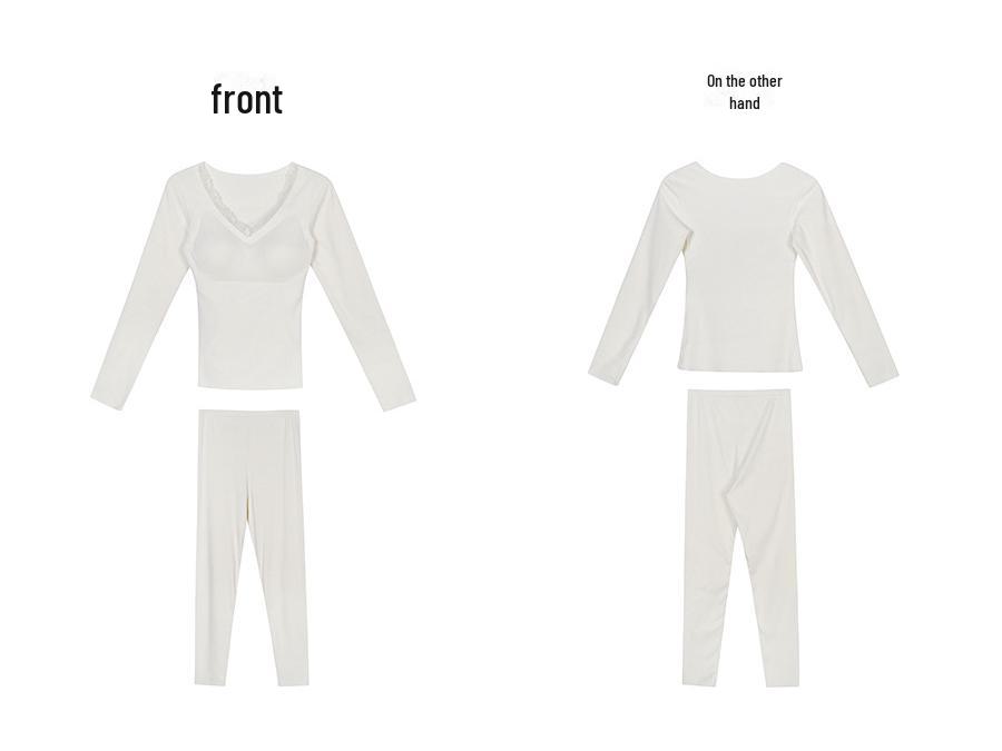 Set Termic Femei Fără Cusături Amestec Lână: Strat de bază cald de toamnă/iarnă cu partea superioară căptușită