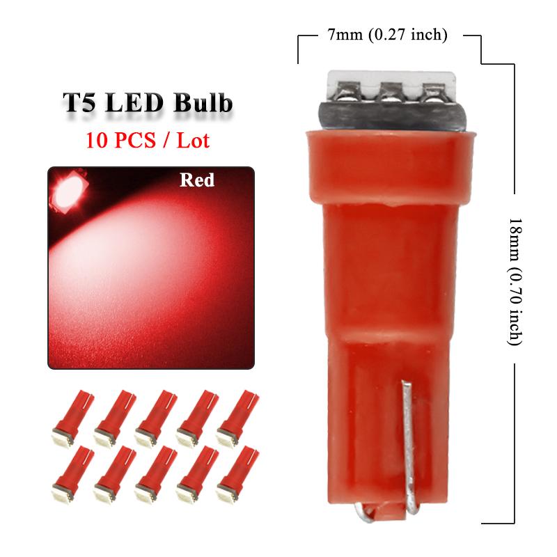 10 PCS T5 74 LED Bulbs 12V 5050 1-SMD 7000K White Car Interior Maps Dashboard Instrument Panel Gauge Cluster Indicator Lights