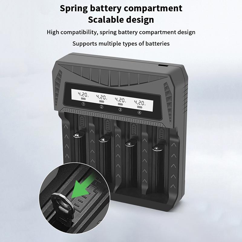 Akıllı LCD Ekranlı USB Şarj Cihazı - 18650 4.2V Li-Ion ve 1.2V Ni-MH AA/AAA Şarj Edilebilir Piller İçin 1/2/4 Yuvalı