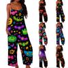 Womens Halloween Print Casual Loose Fit Jumpsuit Spaghetti Strap Wide Leg Romper One Piece Outfit for Everyday Wear
