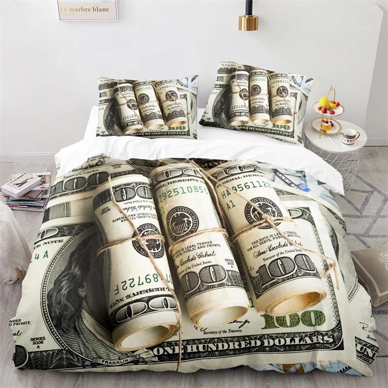 Money Duvet Cover King Microfiber Dollar Bills of United States Federal Reserve with The Portrait of Ben Franklin Bedding Set