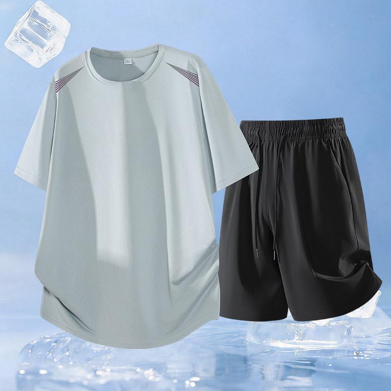 Ice Silk Short-sleeved T-shirt Men s Short-sleeved Ice Silk Suit Men s Elastic Cool Short-sleeved Men s Casual Sports T-shirt 2XL серый